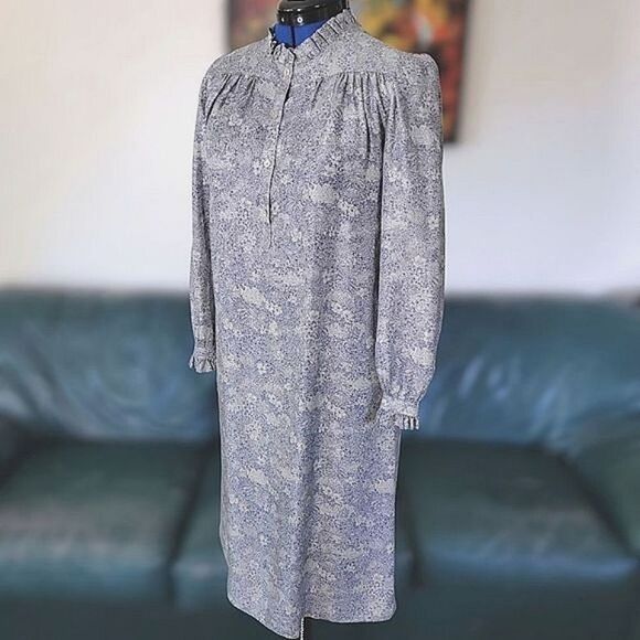 Vtg 60s blue & pale grey floral print dress & blazer co ord set - Picture 6 of 15